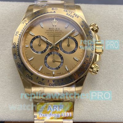 Swiss Replica 4131 ARF Yellow Gold Rolex Daytona Champagne Dial 4131 Watch 
